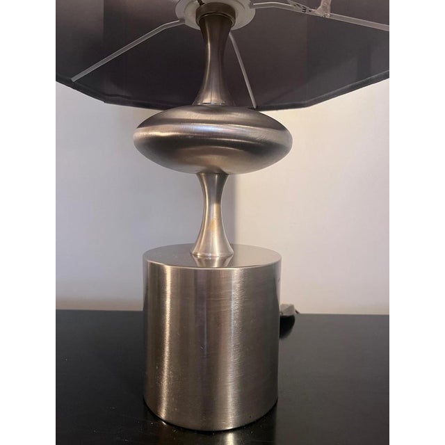 Brushed Steel Barber Table Lamp attributed to Philippe Barbier, 1970s For Sale - Image 6 of 8