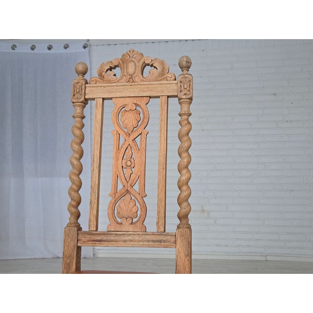 Danish Dining Chairs in Carved Oak and Leather, 1930s, Set of 4 For Sale - Image 9 of 18