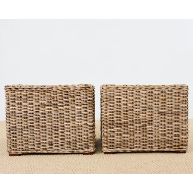 Pair of Michael Taylor Style Organic Modern Rattan Cube Chairs For Sale - Image 12 of 12