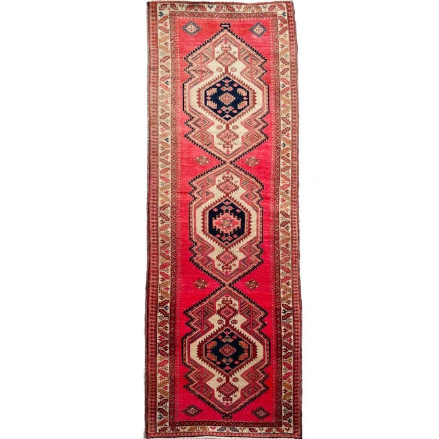 1940s Vintage Persian Runner MAGENTA Pink, Copper Indigo Purple Rug 3.7 x 10.3 For Sale - Image 5 of 12