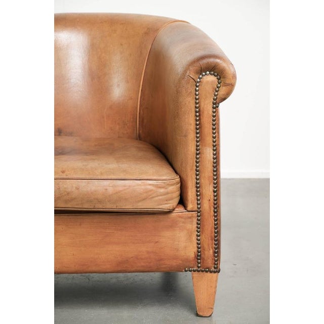 Sheepskin Club Armchair in Light Cognac with Decorative Nails For Sale - Image 9 of 13