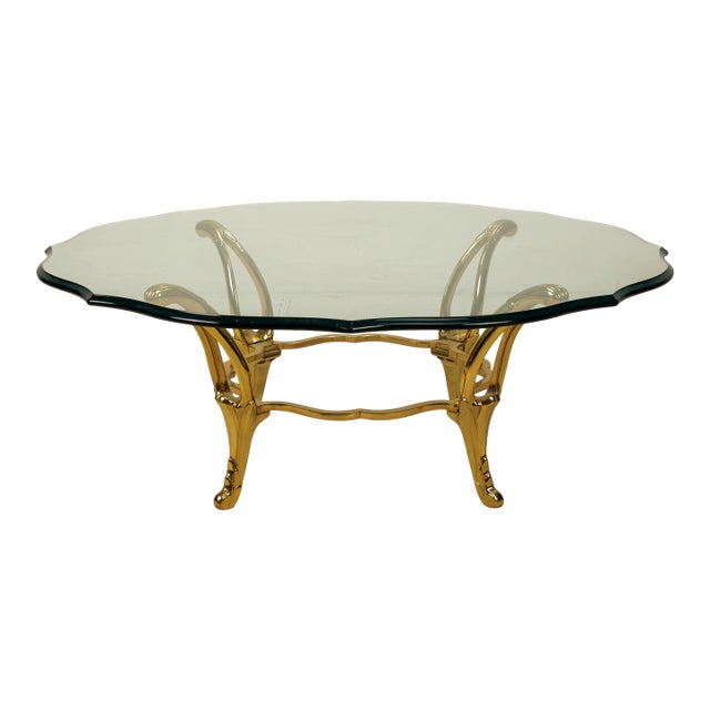 Hollywood Regency Brass & Glass Sculptural Coffee Table For Sale