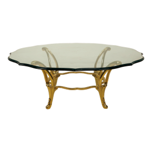 Hollywood Regency Brass & Glass Sculptural Coffee Table