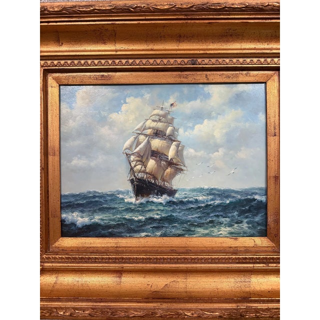 Late 20th Century J. Clark - American Clipper at Sea, Oil on Canvas For Sale In Washington DC - Image 6 of 10