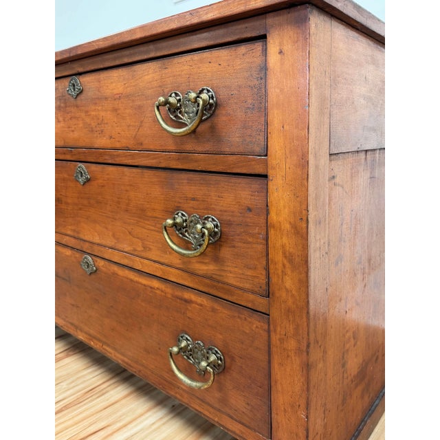 Antique Three Drawer Wood Commode Chest W/ Brass Hardware For Sale - Image 9 of 11