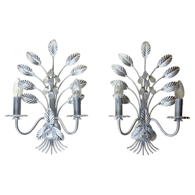 Italian Florentine Silver Leaf Wall Lights, 1970s, Set of 2 For Sale - Image 13 of 13