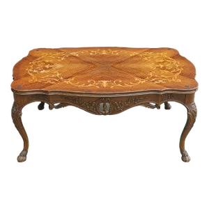 Edwardian Rococo Style Satinwood Marquetry Cocktail Table With Protective Glass Top