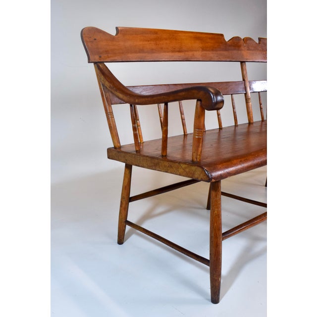 American Half Spindle Back Mid 19th C. Pine, Poplar Bench For Sale - Image 14 of 18