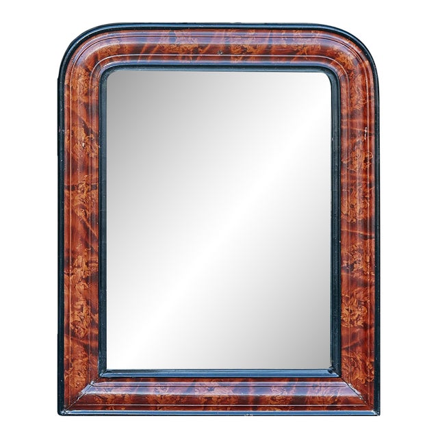 French 1900s Louis-Philippe Inspired Mirror with Tortoise Style Painted Frame For Sale