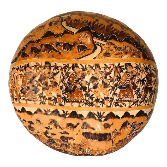 90's African Tribal Pattern Coconut Serving Bowl/Centerpiece For Sale