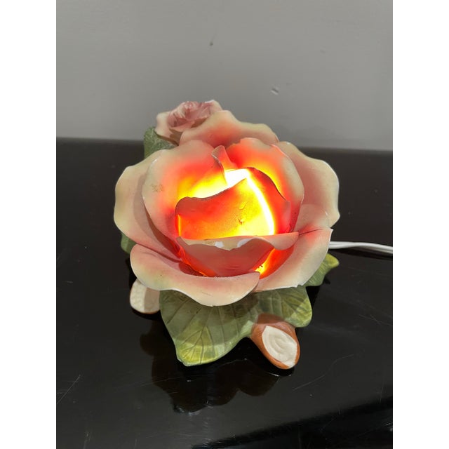 Shabby Chic Vintage 1970s Floral Ceramic Nightlight, Hand-Painted Rose Motif. For Sale - Image 3 of 8