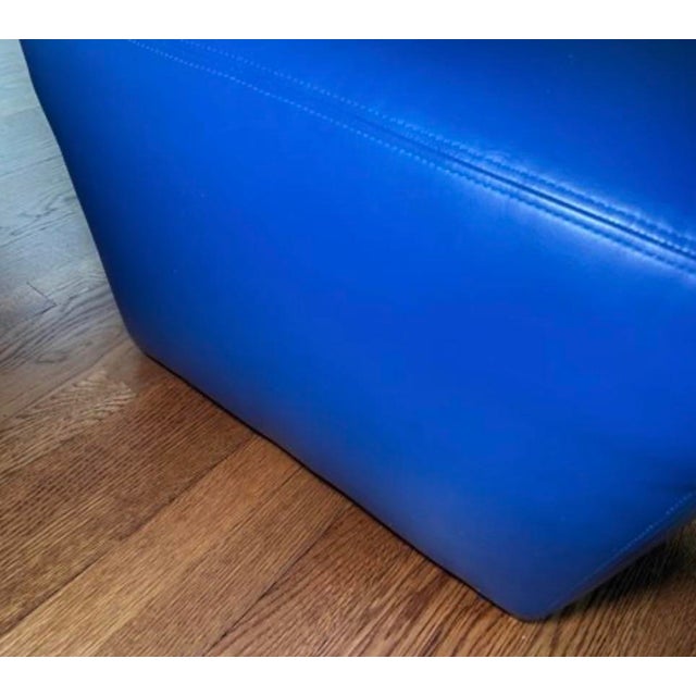 Contemporary Custom A. Rudin Blue Leather Minimalist Cube Ottoman For Sale - Image 3 of 7