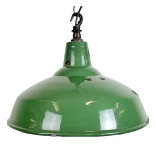 Industrial British Green Enamel Factory Pendant Lamp, 1960s For Sale