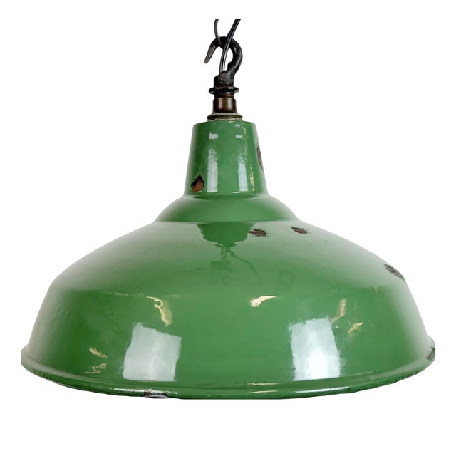 Industrial British Green Enamel Factory Pendant Lamp, 1960s For Sale