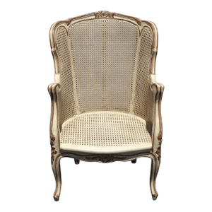 Vintage French Provincial Creme & Gold Bergere All Cane Side Chair