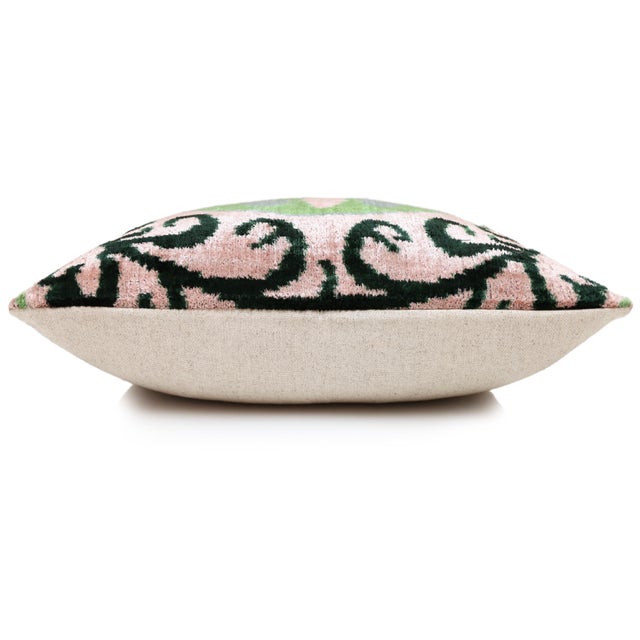 Mid-Century Modern Luxury Blush & Sage Silk Velvet Throw Pillow 20x20 | Handmade Botanical Designer Cushion For Sale - Image 3 of 8