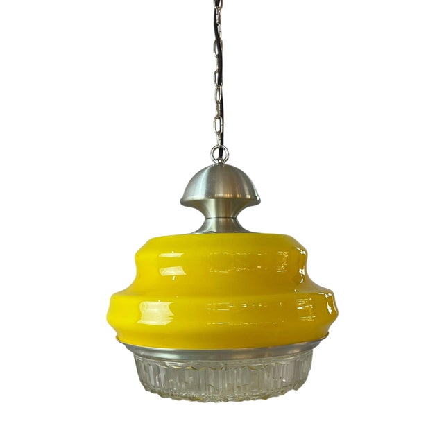 Hanging Lamp in Yellow Glass and Metal For Sale