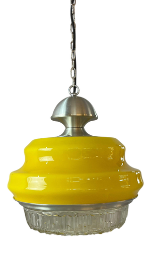 Hanging Lamp in Yellow Glass and Metal