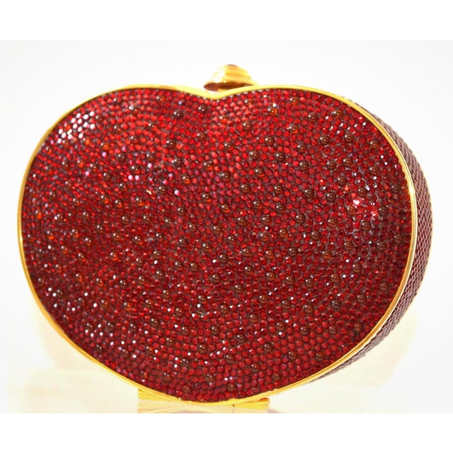 Judith Leiber Heart Red Burgundy Crystal Gold Bag Purse Evening Vintage Minaudiere Shoulder Clutch For Sale - Image 11 of 11