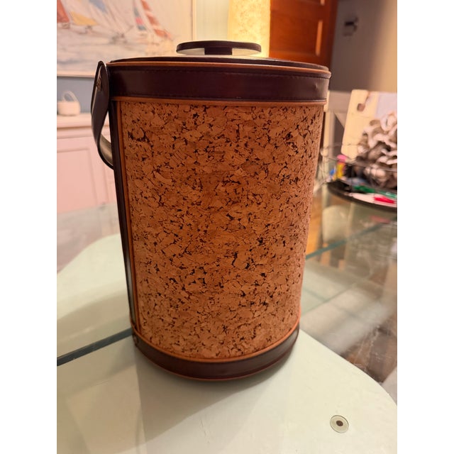 Georges Briard 1970s Mid Century Modern Cork and Brown Leather Ice Bucket by Georges Briard For Sale - Image 4 of 7