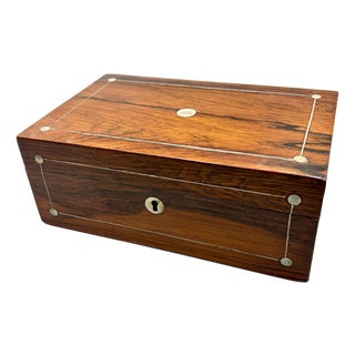 Antique 19th Century English Rosewood & Mother of Pearl Inlay Box For Sale