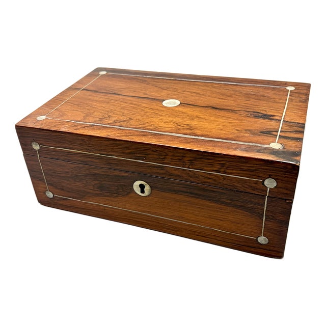Antique 19th Century English Rosewood & Mother of Pearl Inlay Box For Sale