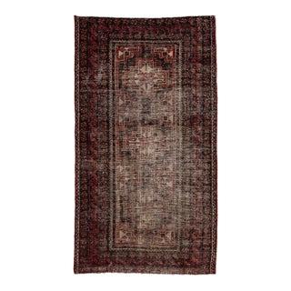 Antique Caucasian Geometric Area Rug – Hand-Knotted Low-Pile Wool Accent Rug With Distressed Patina For Sale
