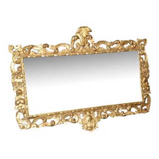 Italian Rococo Style Floral Gilt Carved Wall Hanging Mirror C. 1940's For Sale