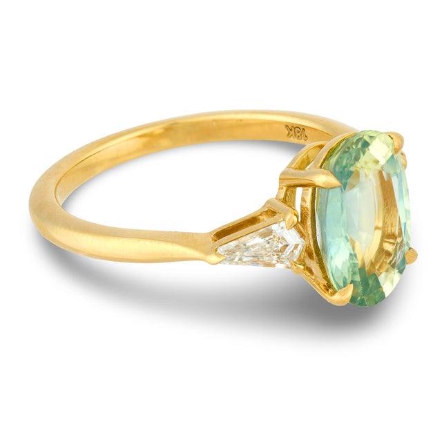 Mid 20th Century Gia 3.03 Carat No Heat Sapphire Diamond 18k Yellow Gold Ring, Size 6.5 For Sale - Image 4 of 7