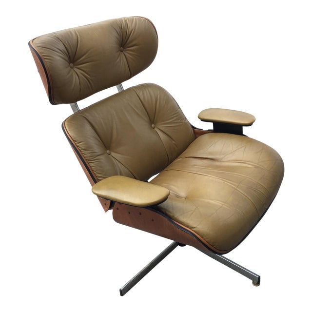 MidCentury Modern Eames Style Brown Leather Plycraft Lounge Chair Chairish