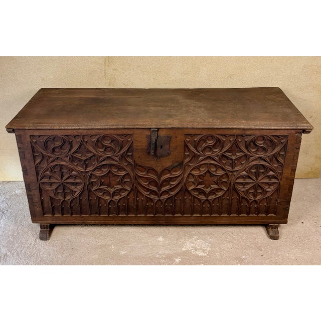 Late 18th Century Spanish Carved Wood Chest with Gothic Decoration, 1880 For Sale - Image 3 of 15