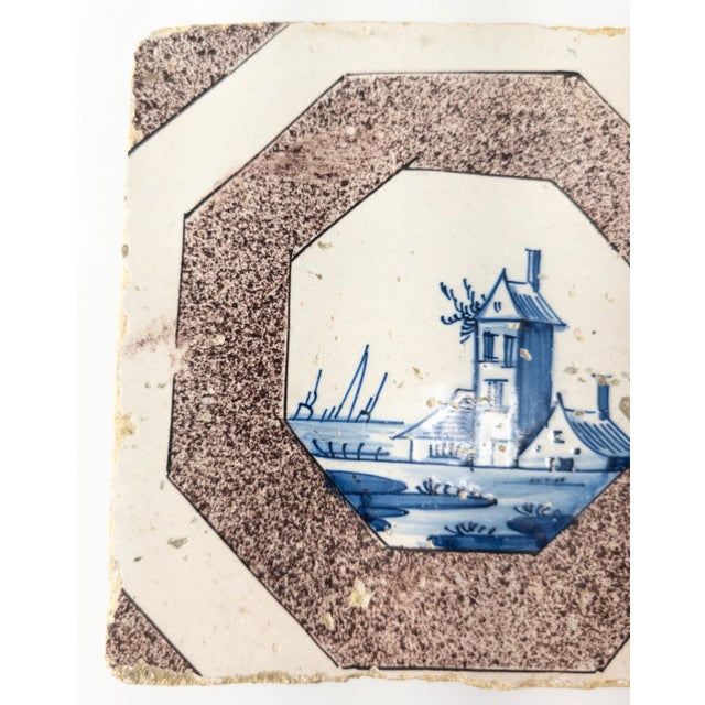 English 18th Century English Bristol or Dutch Delf Manganese Decorative Tile For Sale - Image 3 of 8