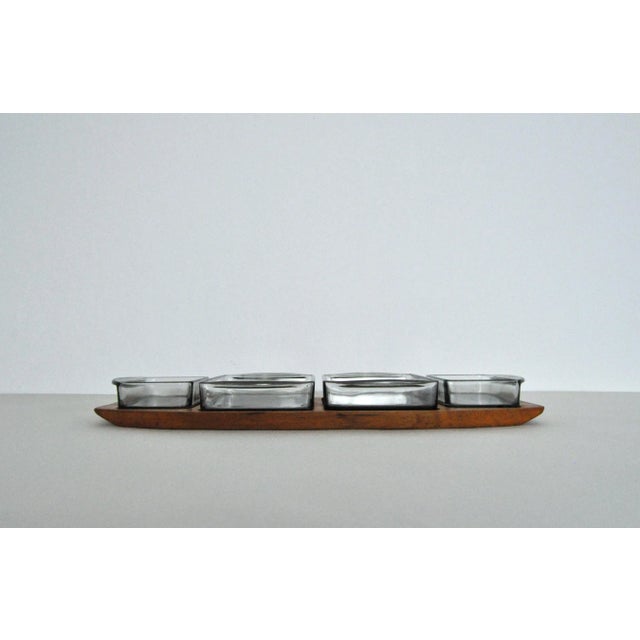 Danish Modern Teak Serving Tray with Glass Bowls, Denmark, 1960s For Sale - Image 3 of 10