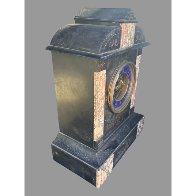Antique 19th C Black Marble Mantel Clock Blue Dial Open Escapement 16” Description Striking antique late 19th-century...