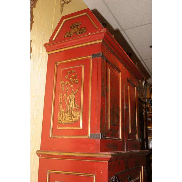 Chinoiserie Red and Gilt Painted Tall Bookcase For Sale - Image 4 of 10