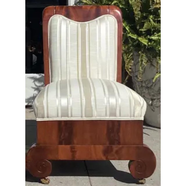 Pair of Unusual Antique Art Deco Mahogany Slipper Chairs For Sale - Image 4 of 7