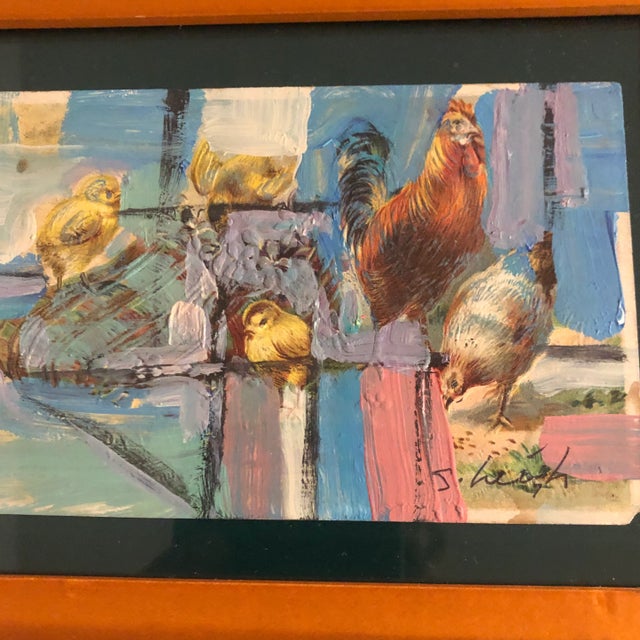 Small Original painting done on vintage post card laid down on paper 3.5 x 5.5 overall size with vintage frame is 8 x 10...