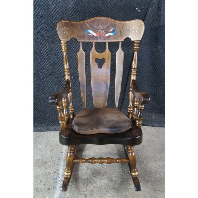Late 19th Century S Bent Brothers Colonial Maple American Eagle Bicentennial Rocking Chair Rocker For Sale - Image 4 of 14
