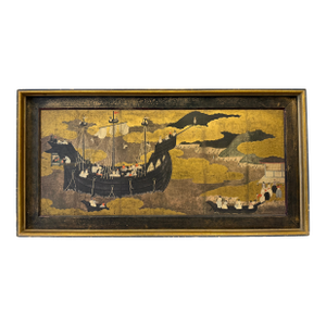 Japanese Screen Print "Portuguese Ship Entering a Japanese Harbor"
