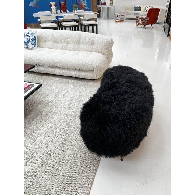 Mid-Century Modern Italian Wooden and Goat Fur Bench, 1960s For Sale - Image 6 of 9