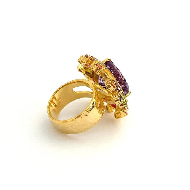 Art Nouveau Bochic Candy Cocktail Multi Gem Ring Set in 18k Gold & Silver Size 4 For Sale - Image 3 of 6