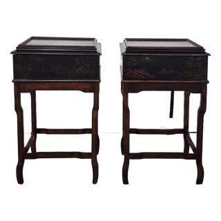 Ethan Allen Chinoiserie Style Lift Top Side Tables - A Pair For Sale