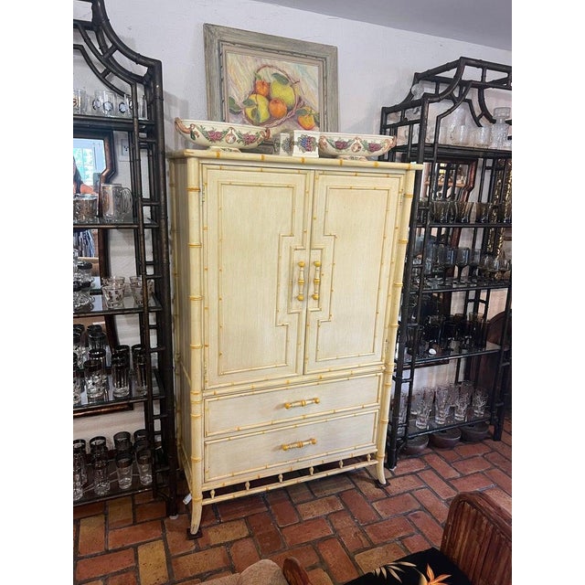 Century Furniture 1970's Faux Bamboo Yellow Armoire by Century Furniture For Sale - Image 4 of 18