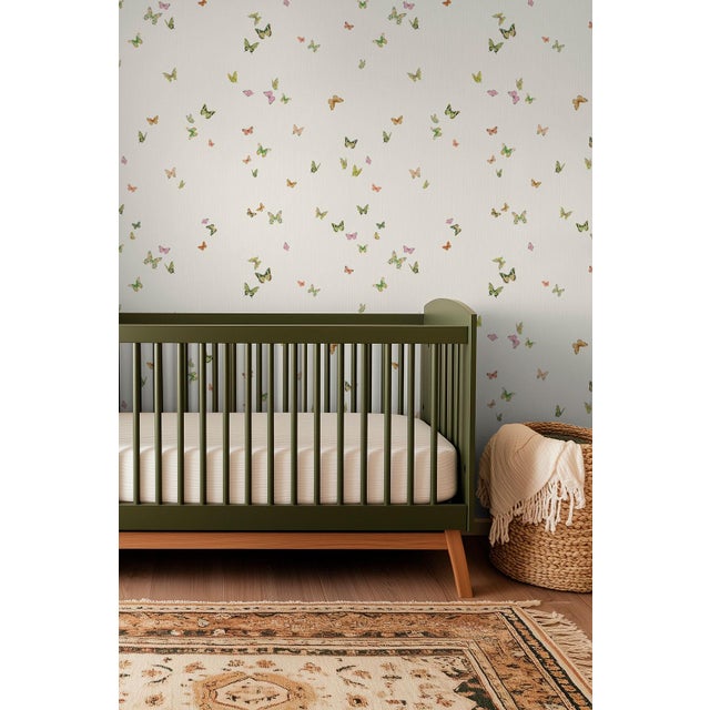 Textile Butterfly Grove Grasscloth Wallpaper by House Party | Vanilla Cream | 8 Yards For Sale - Image 7 of 8