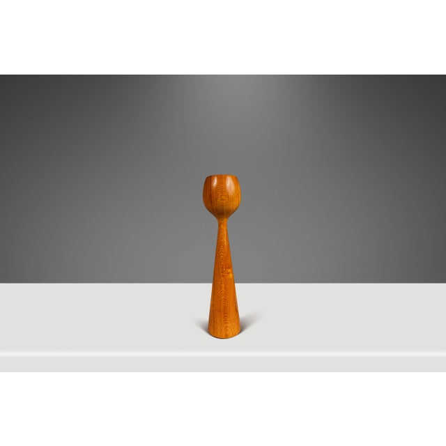 Brown Set of Two Danish Mid-Century Modern Wood-Turned Flared Tulip Candlestick Holders in Solid Ash, Denmark, 1960's For Sale - Image 8 of 12