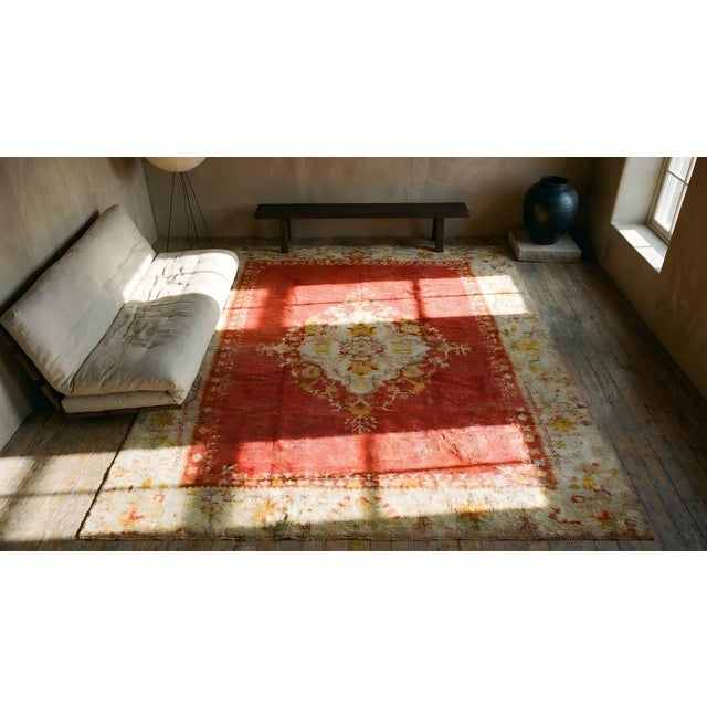 Outstanding Red Color With Medallion and Floral Design Antique Turkish Angora Oushak Rug For Sale - Image 15 of 15