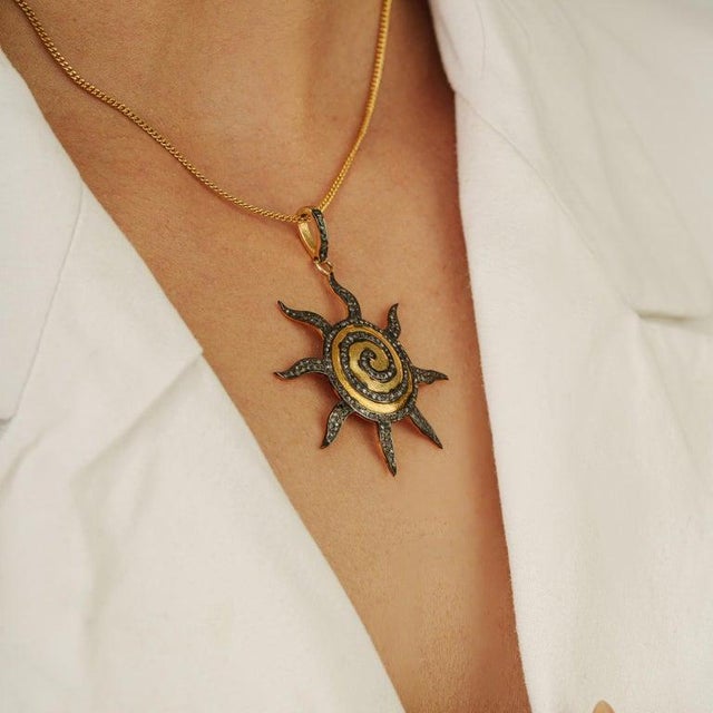 Antique-Inspired Spiral Sun Diamond Pendant in Sterling Silver For Sale - Image 9 of 12
