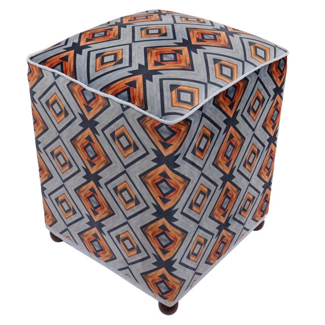 Wood Boho Chic Velvet Upholstered Ottoman For Sale - Image 7 of 9
