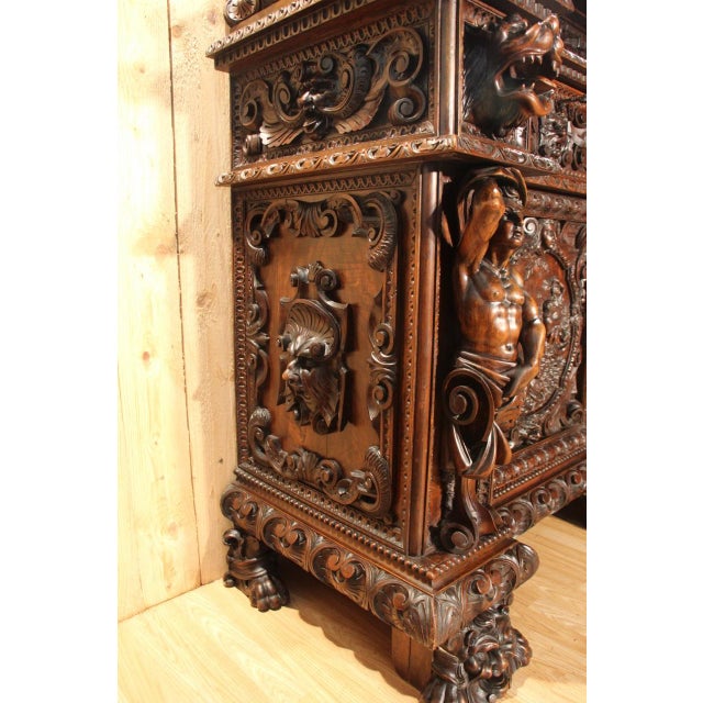 Renaissance-Style Walnut Castle Sideboard, 19th Century For Sale - Image 13 of 16