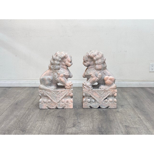 Pair of Marble Foo Dogs For Sale In Los Angeles - Image 6 of 8